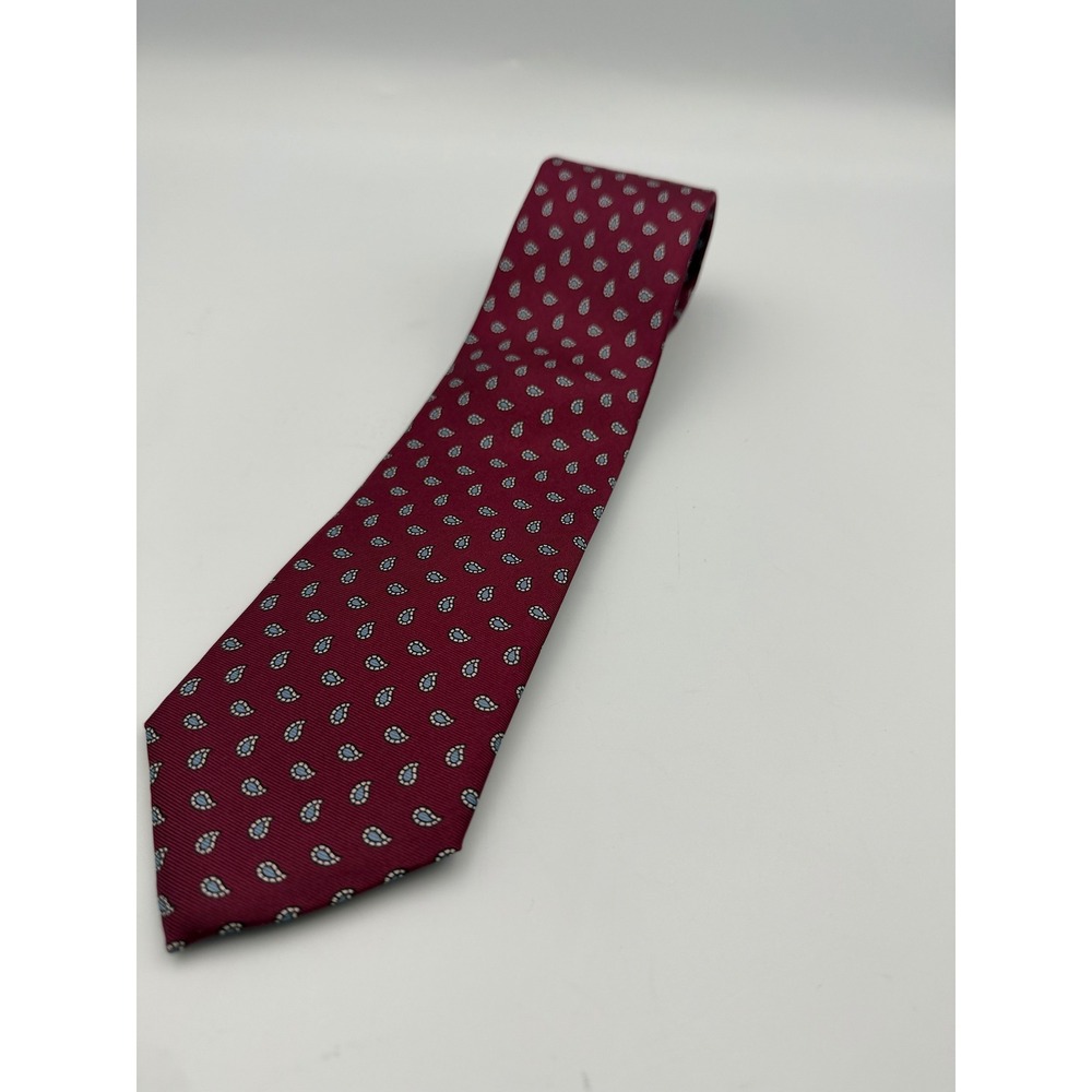 Chaps Ralph Lauren Silk Tie Burgundy Red Mini Paisley Teardrop Pattern Vintage